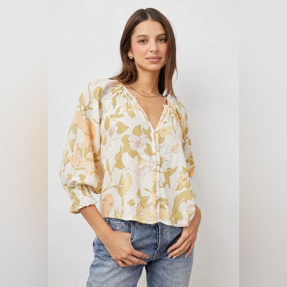 Rails Tops - Rails Mariah Citrus Floral Blouse Linen Blend Top